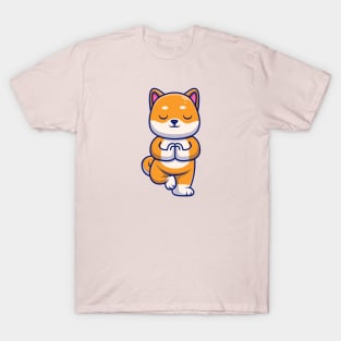 Cute Shiba Inu Dog Meditating Yoga Cartoon T-Shirt